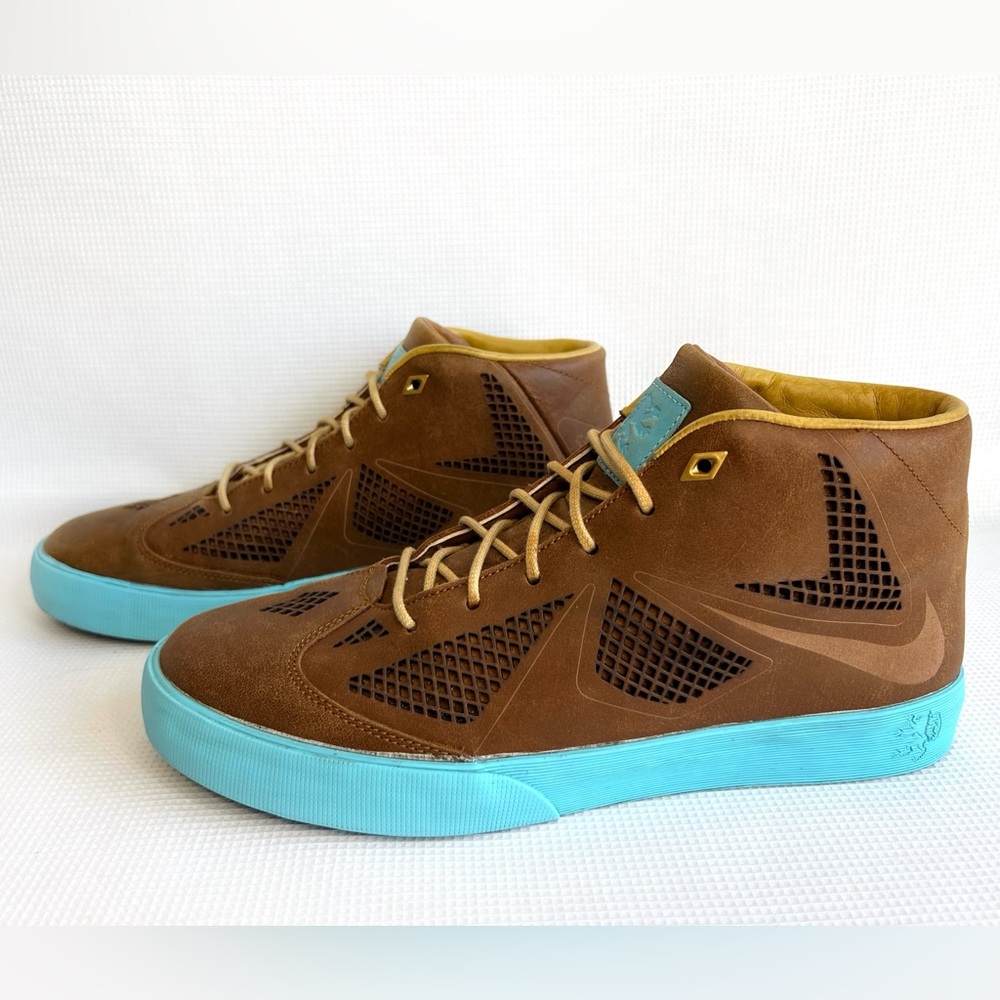 Nike LeBron X NSW Lifestyle NRG Hazelnut Leather Brown Blue Sneakers Men’s 9